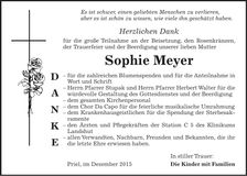 Traueranzeige Sophie Meyer