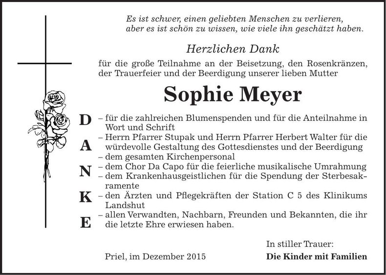 Traueranzeige Sophie Meyer