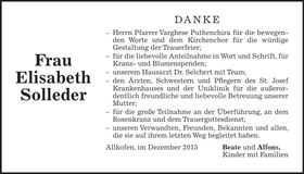 Traueranzeige Elisabeth Solleder