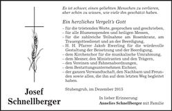 Traueranzeige Josef Schnellberger
