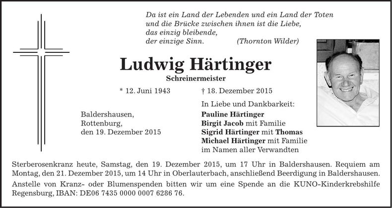 Traueranzeige Ludwig Härtinger