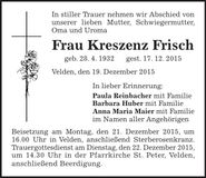 Traueranzeige Kreszenz Frisch