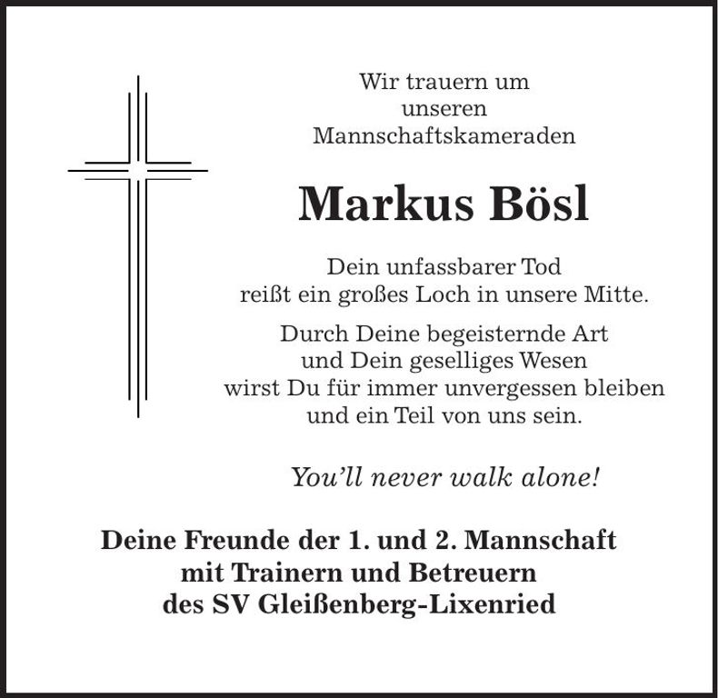 Traueranzeige Markus Bösl