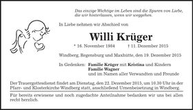 Traueranzeige Willi Krüger