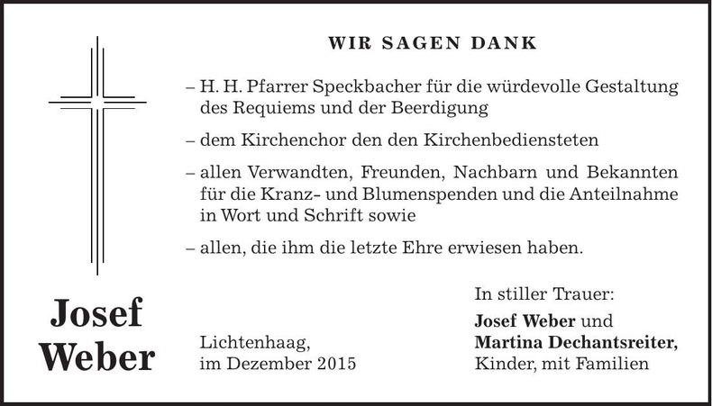 Traueranzeige Josef Weber
