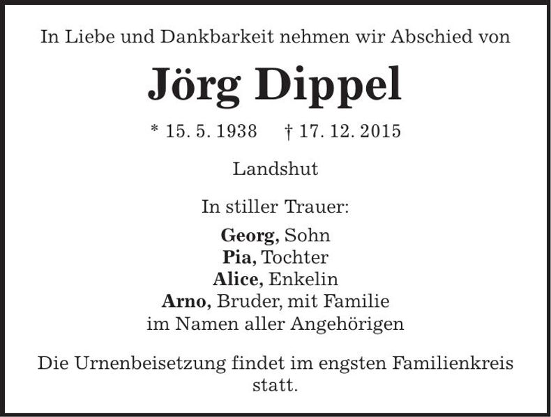 Traueranzeige Jörg Dippel