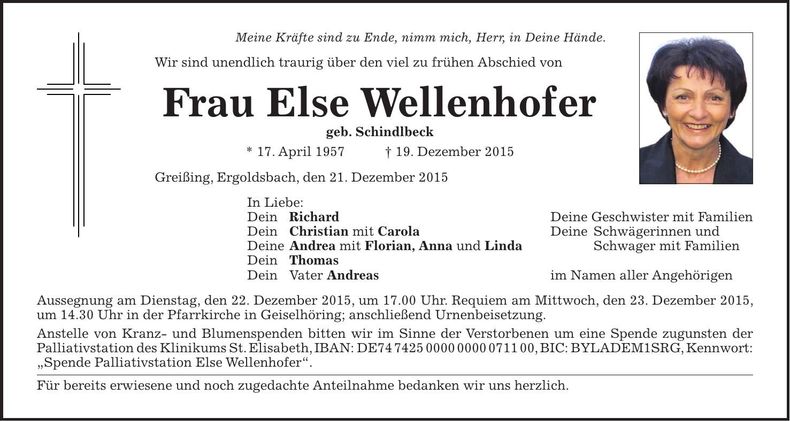 Traueranzeige Else Wellenhofer