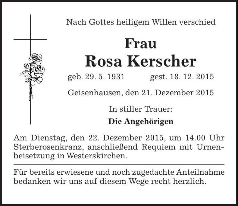 Traueranzeige Rosa Kerscher