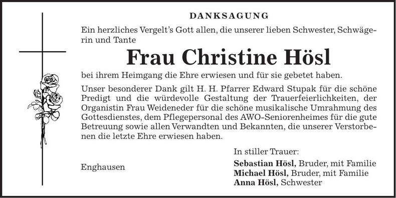 Traueranzeige Christine Hösl
