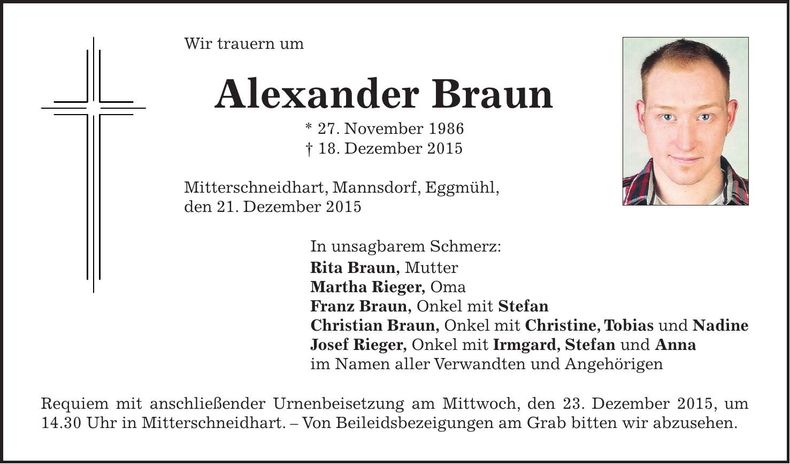 Traueranzeige Alexander Braun