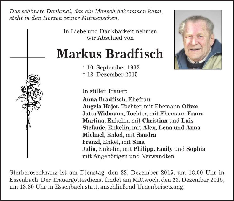 Traueranzeige Markus Bradfisch