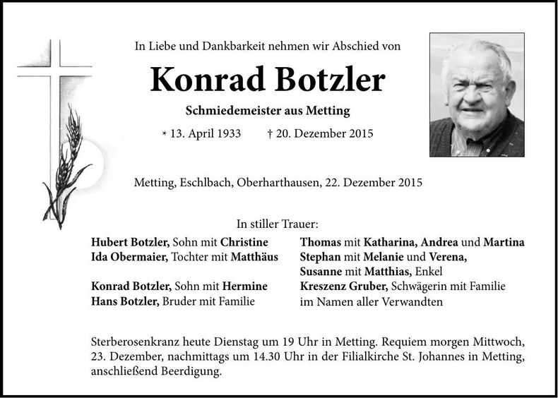 Traueranzeige Konrad Botzler