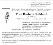 Traueranzeige Barbara Ruhland