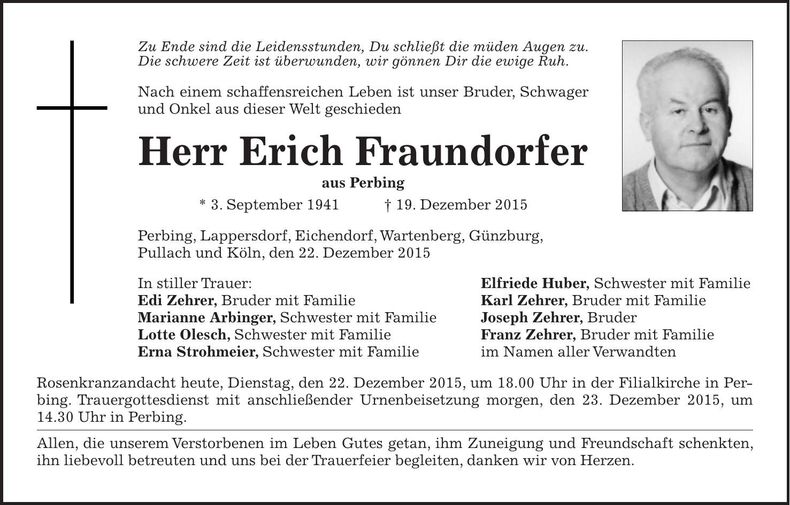 Traueranzeige Erich Fraundorfer