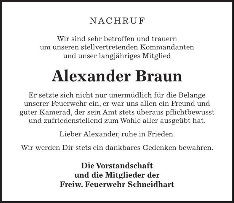 Traueranzeige Alexander Braun