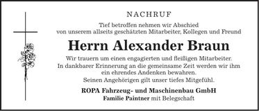 Traueranzeige Alexander Braun