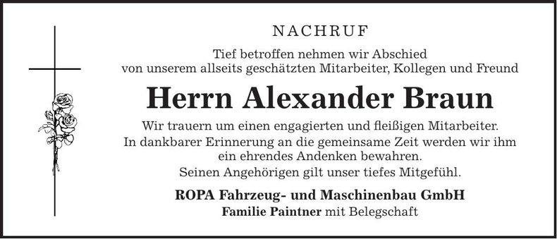 Traueranzeige Alexander Braun