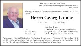 Traueranzeige Georg Lainer