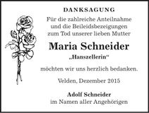 Traueranzeige Maria Schneider
