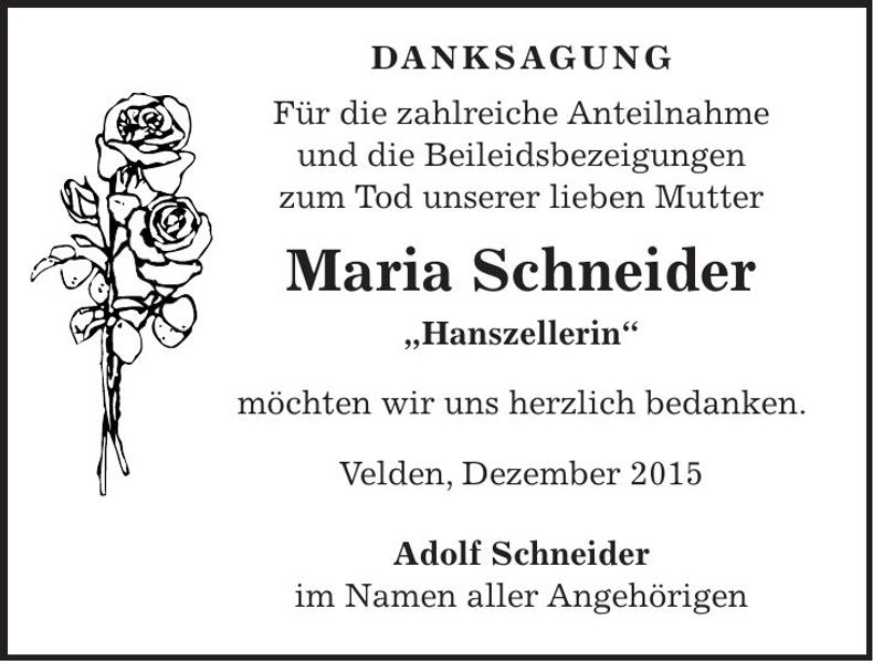 Traueranzeige Maria Schneider