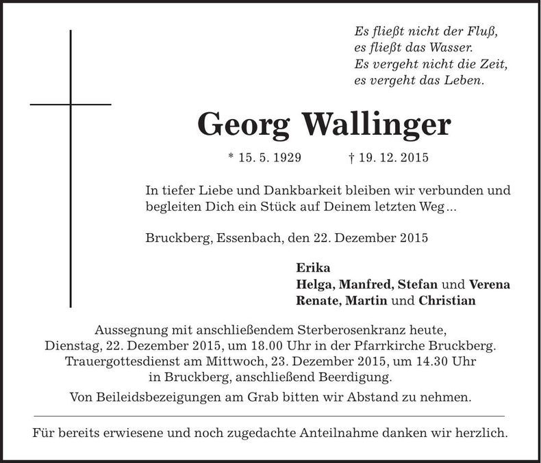 Traueranzeige Georg Wallinger
