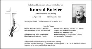Traueranzeige Konrad Botzler