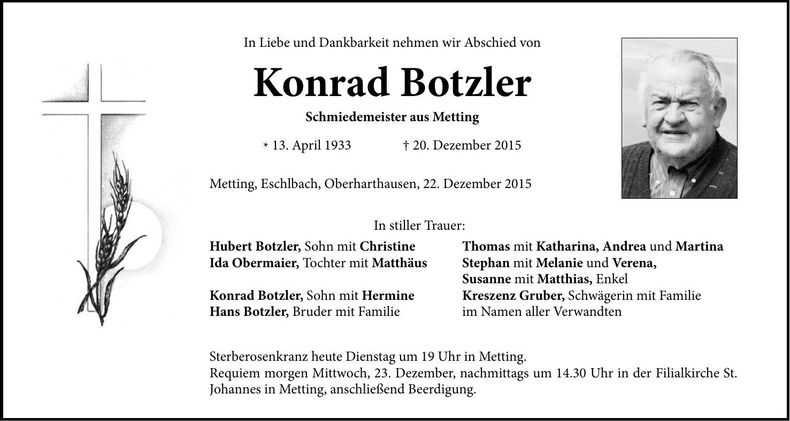 Traueranzeige Konrad Botzler