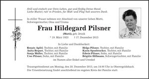 Traueranzeige Hildegard Pilsner