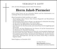 Traueranzeige Piermeier Jakob