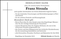 Traueranzeige Franz Stezala