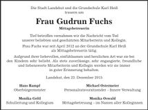 Traueranzeige Gudrun Fuchs