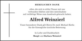 Traueranzeige Alfred Weinzierl