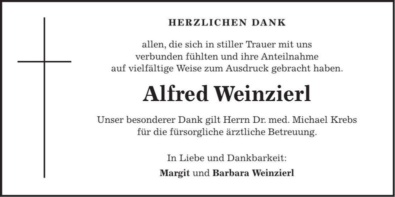 Traueranzeige Alfred Weinzierl
