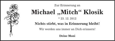 Traueranzeige Michael Klosik