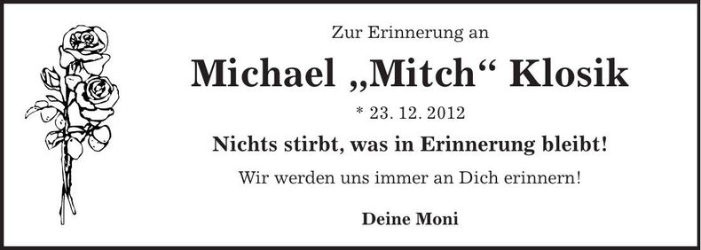 Traueranzeige Michael Klosik