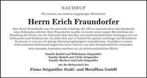 Traueranzeige Erich Fraundorfer
