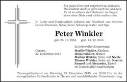 Traueranzeige Peter Winkler