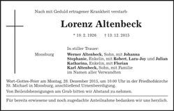 Traueranzeige Lorenz Altenbeck