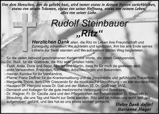 Traueranzeige Rudolf "Ritz" Steinbauer