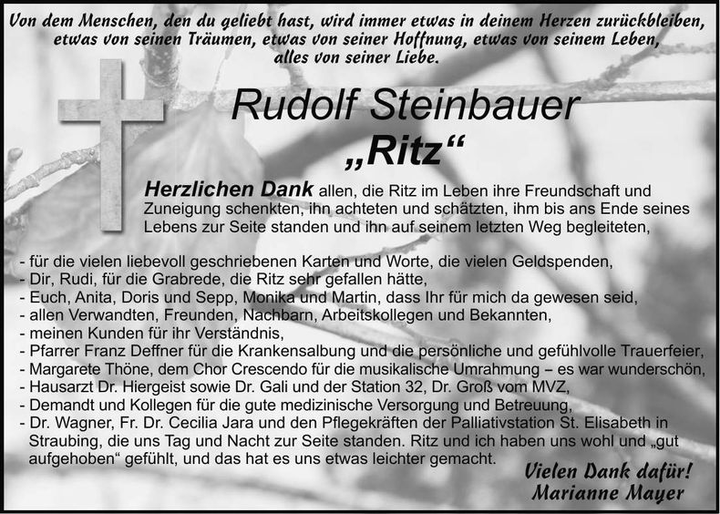 Traueranzeige Rudolf "Ritz" Steinbauer