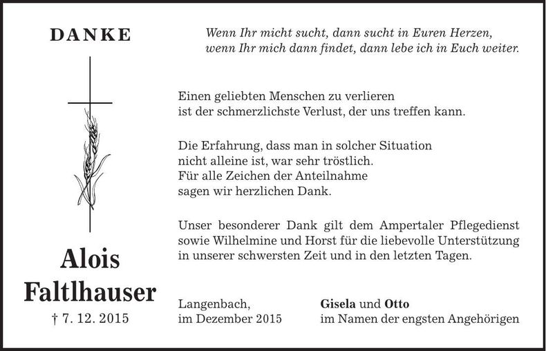 Traueranzeige Alois Faltlhauser