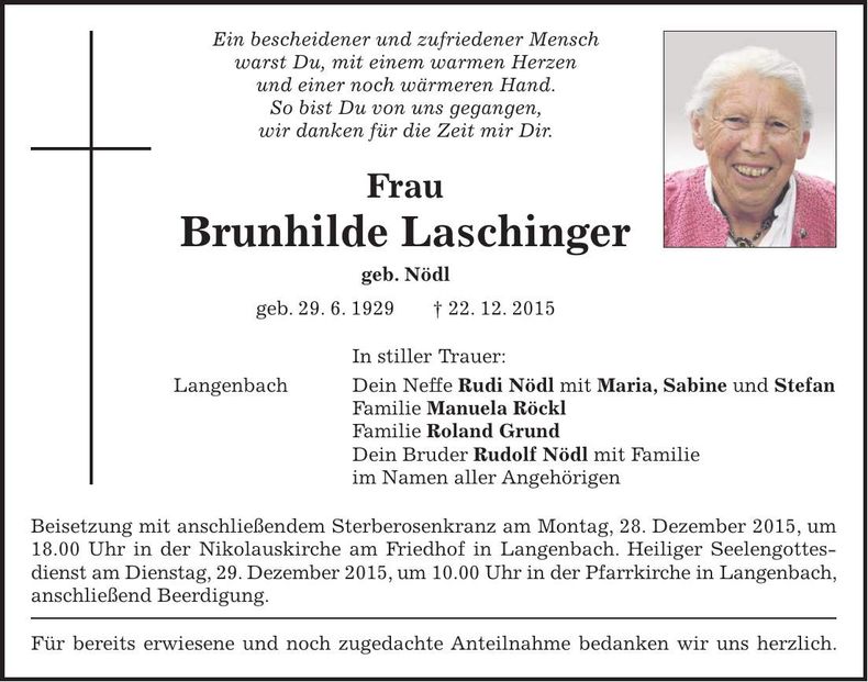 Traueranzeige Brunhilde Laschinger