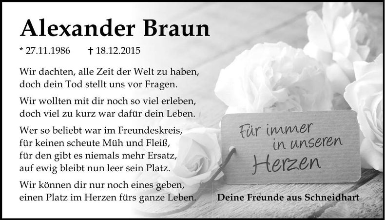 Traueranzeige Alexander Braun