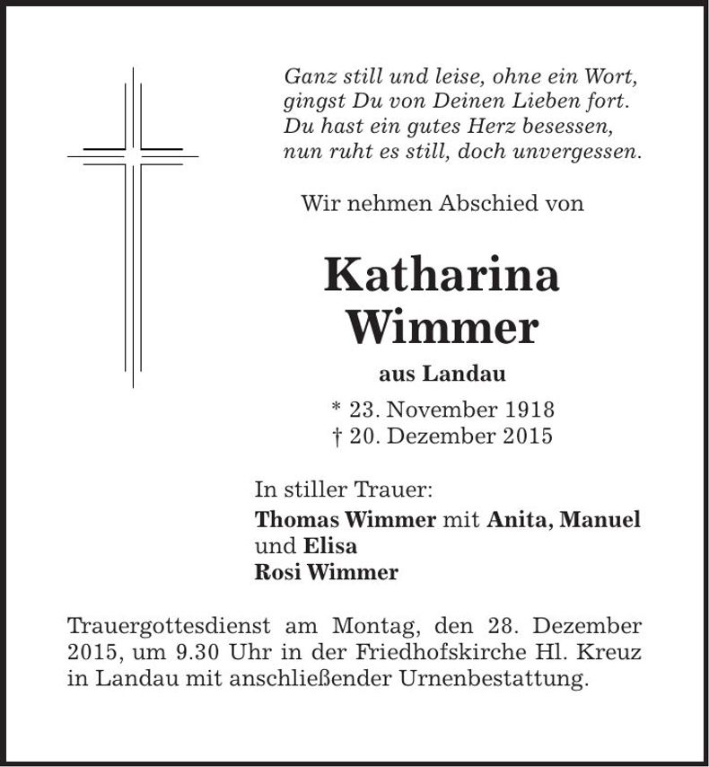 Traueranzeige Katharina Wimmer
