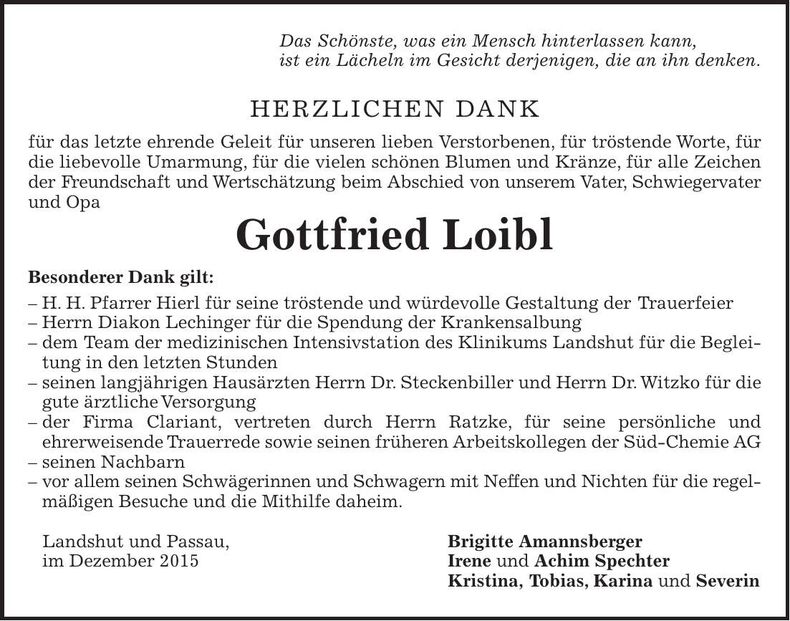 Traueranzeige Gottfried Loibl