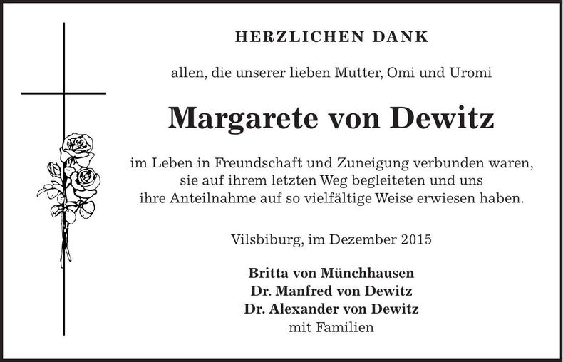 Traueranzeige Margarete von Dewitz