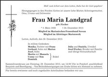 Traueranzeige Maria Landgraf