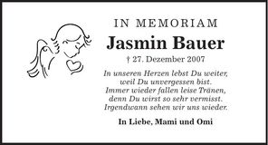 Traueranzeige Jasmin Bauer