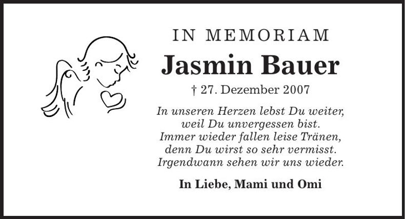 Traueranzeige Jasmin Bauer