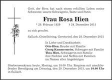 Traueranzeige Rosa Hien